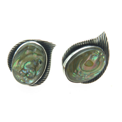 DANECRAFT Sterling Silver Antique Real Abalone Shell Floral Screw Back Earrings