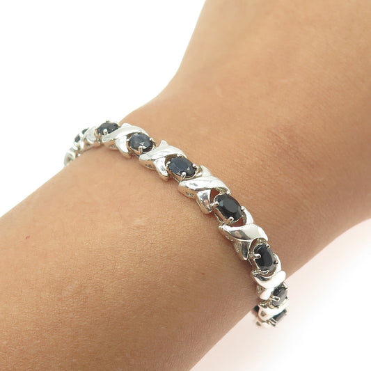 925 Sterling Silver Real Sapphire "X" Link Bracelet 7.25"