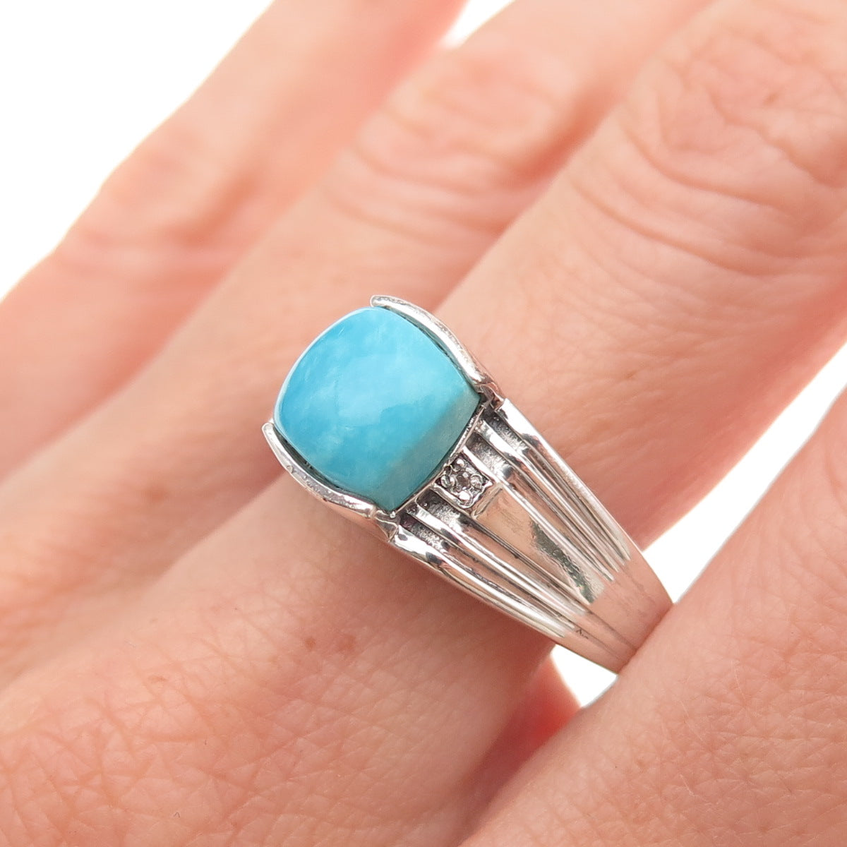 Chuck Clemency 925 Sterling Silver Real Diamond & Turquoise Ring Size 10.25