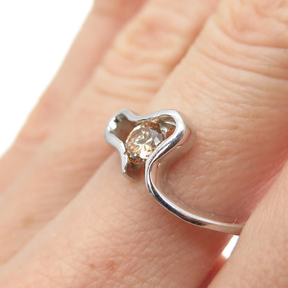 925 Sterling Silver Round-Cut Champagne C Z Modernist Heart Ring Size 8