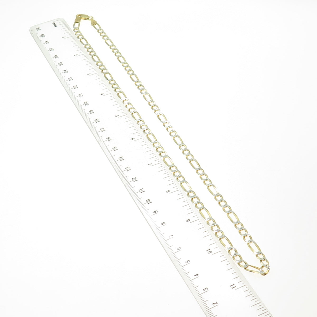 P. LUX 925 Sterling Silver 2-Tone Italy Diamond-Cut Figaro Chain Necklace 22"