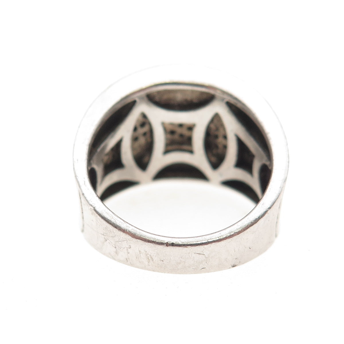 HENG NGAI 925 Sterling Silver Real Champagne Diamond Modernist Wavy Ring Size 7