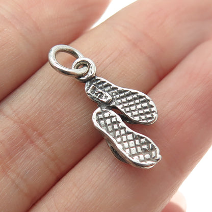 925 Sterling Silver Vintage Flip Flops Oxidized Minimalist Charm Pendant