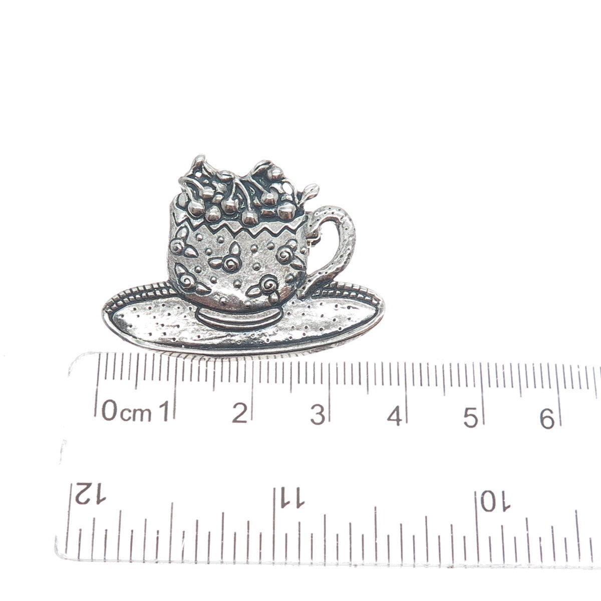 MARY ENGELBREIT 925 Sterling Silver Vintage Cherry Cup Oxidized Pin Brooch