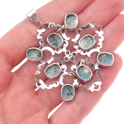 Van Dell 925 Sterling Silver Antique Art Deco Faux Turquoise Floral Pendant