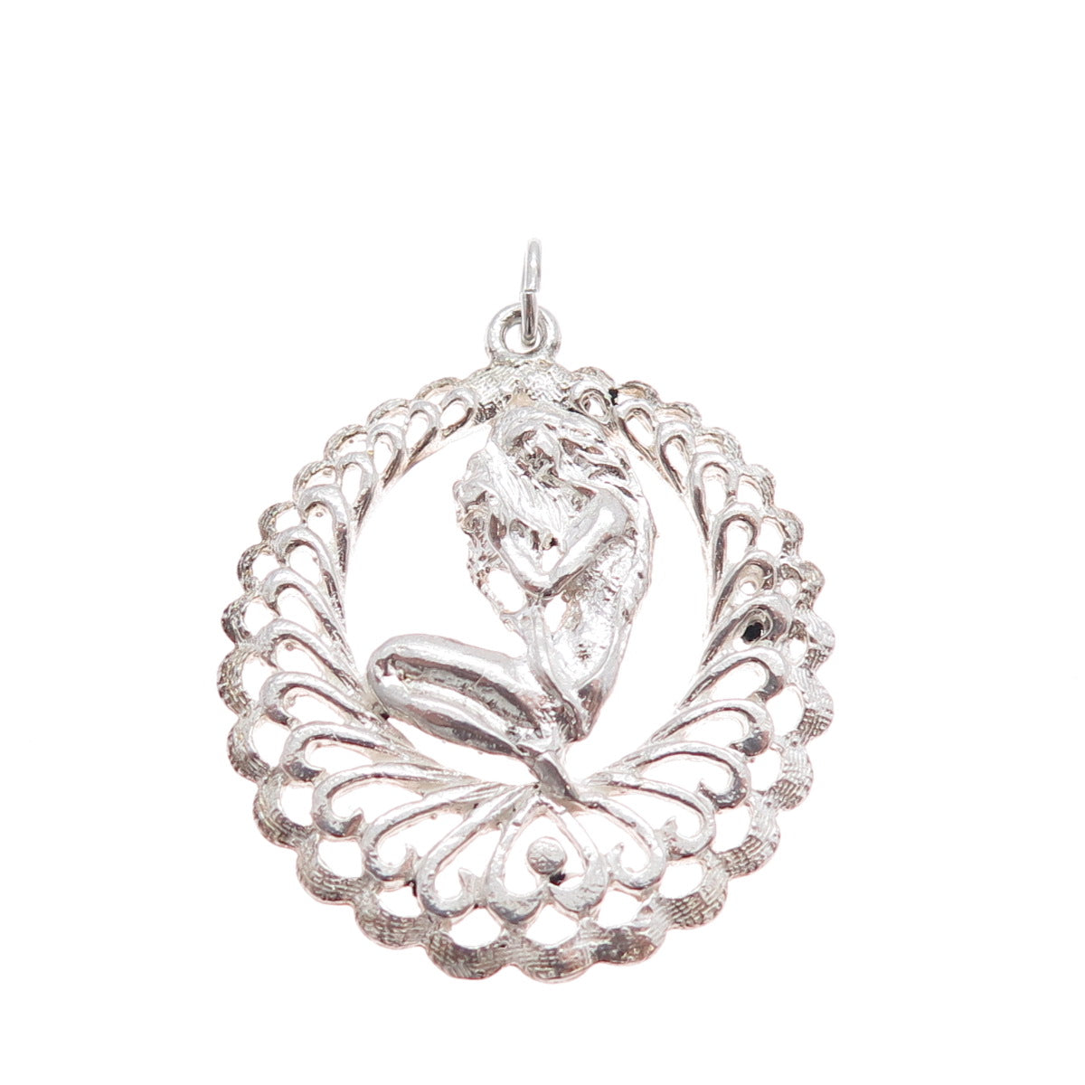 925 Sterling Silver Vintage Mermaid Ornate Charm Pendant