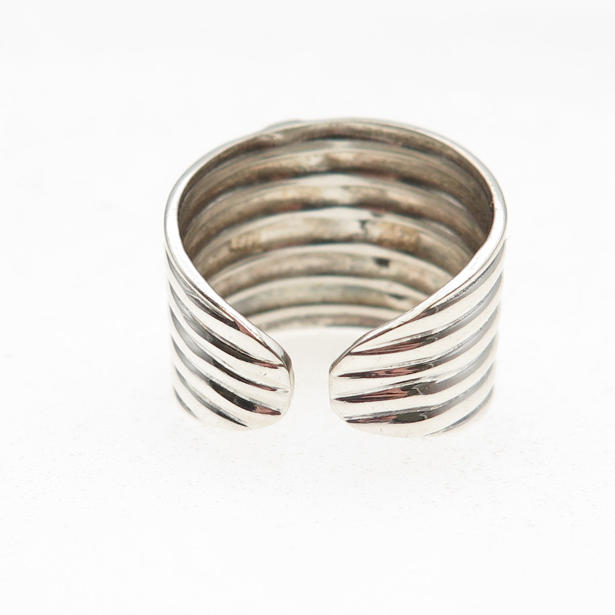 Leon 925 Sterling Silver Vintage Modernist Ribbed Adjustable Ring Size 7.25