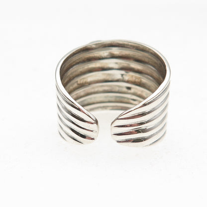 Leon 925 Sterling Silver Vintage Modernist Ribbed Adjustable Ring Size 7.25