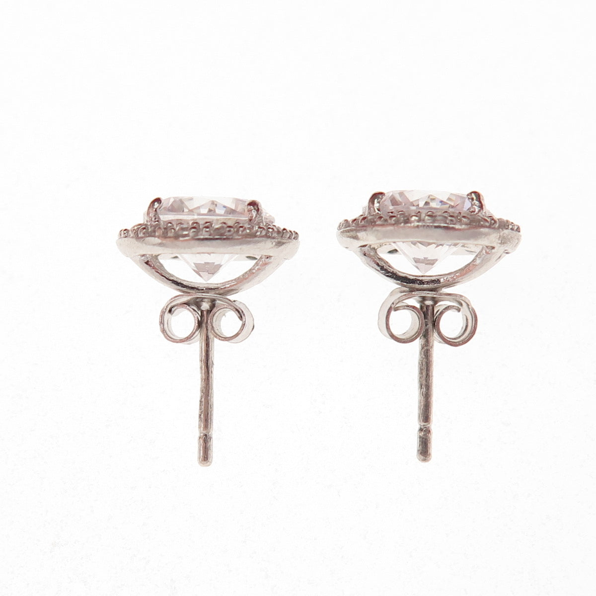 925 Sterling Silver Round-Cut C Z Stud Earrings