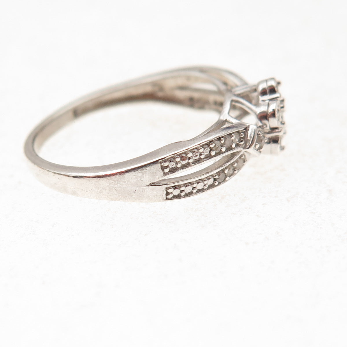 925 Sterling Silver Real Round-Cut Diamond Engagement Ring Size 7