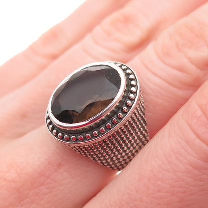 925 Sterling Silver Vintage Real Smoky Quartz Granulated Oxidized Ring Size 6.25