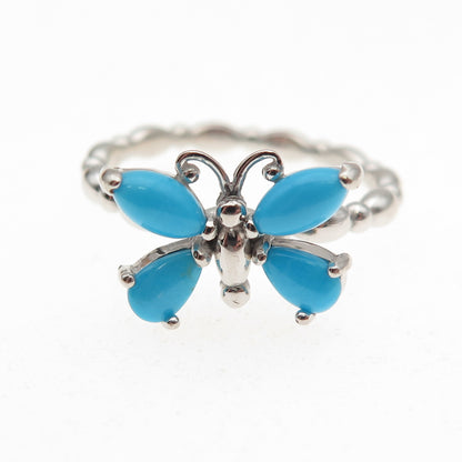 925 Sterling Silver Real Sleeping Beauty Turquoise Butterfly Ring Size 8