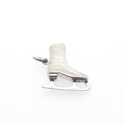 WELLS Sterling Silver Vintage Enamel Ice Skating Shoe Minimalist Charm Pendant