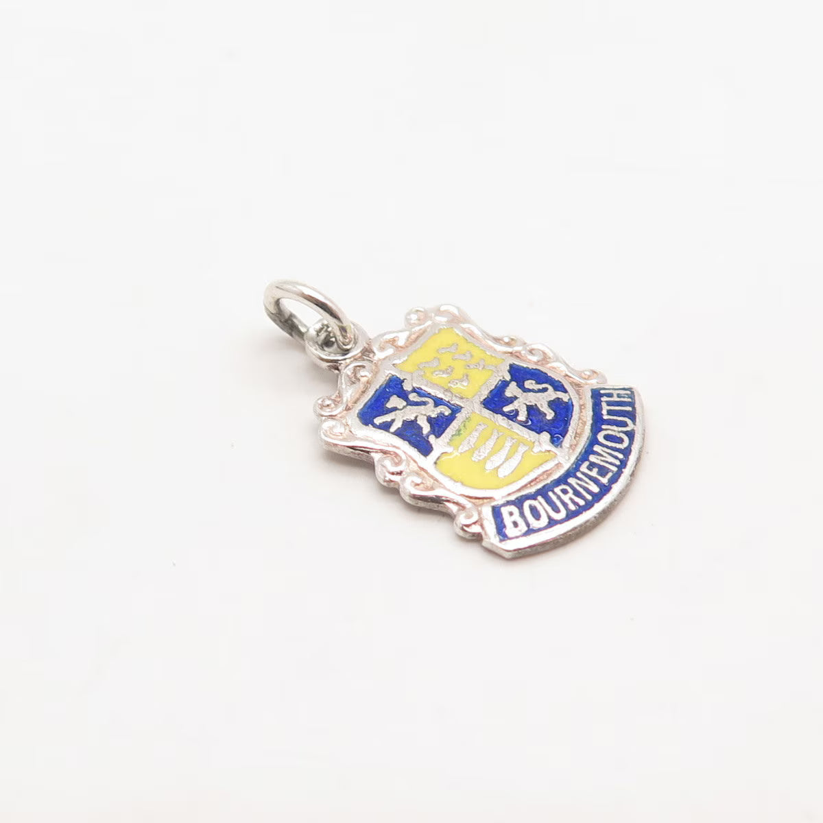 925 Sterling Silver Vintage Enamel "Bournemouth" Coat of Arms Charm Pendant