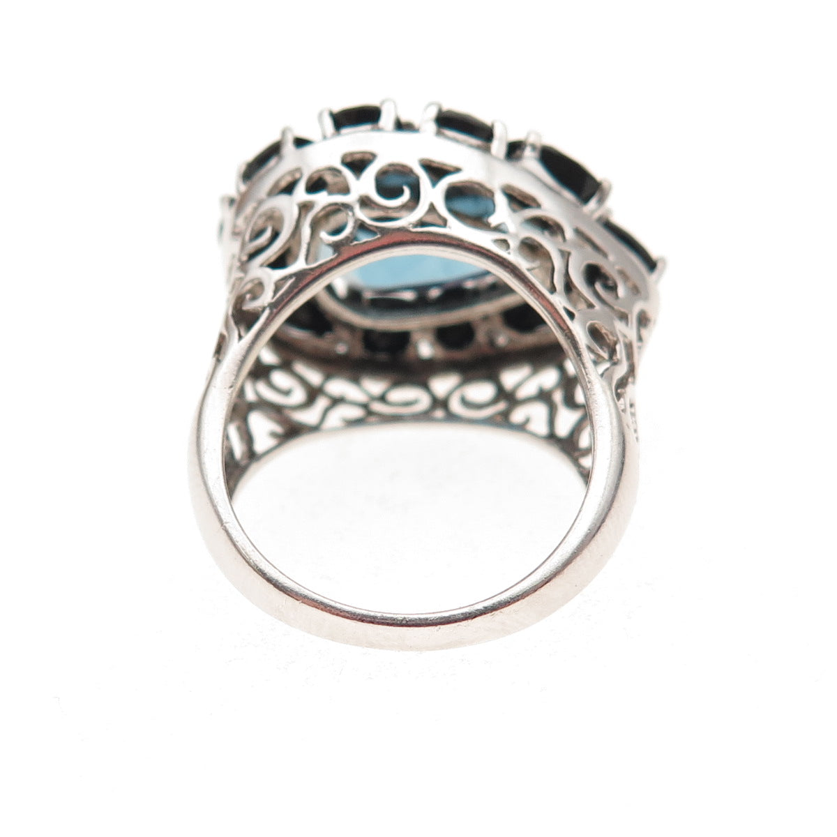925 Sterling Silver Real London Blue Topaz & Black Spinel Ring Size 6