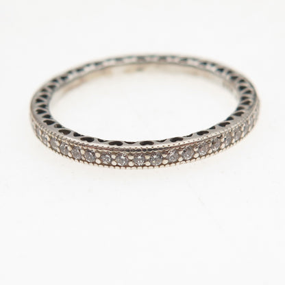 Pandora 925 Sterling Silver C Z Sparkle and Hearts Band Ring Size 9.25