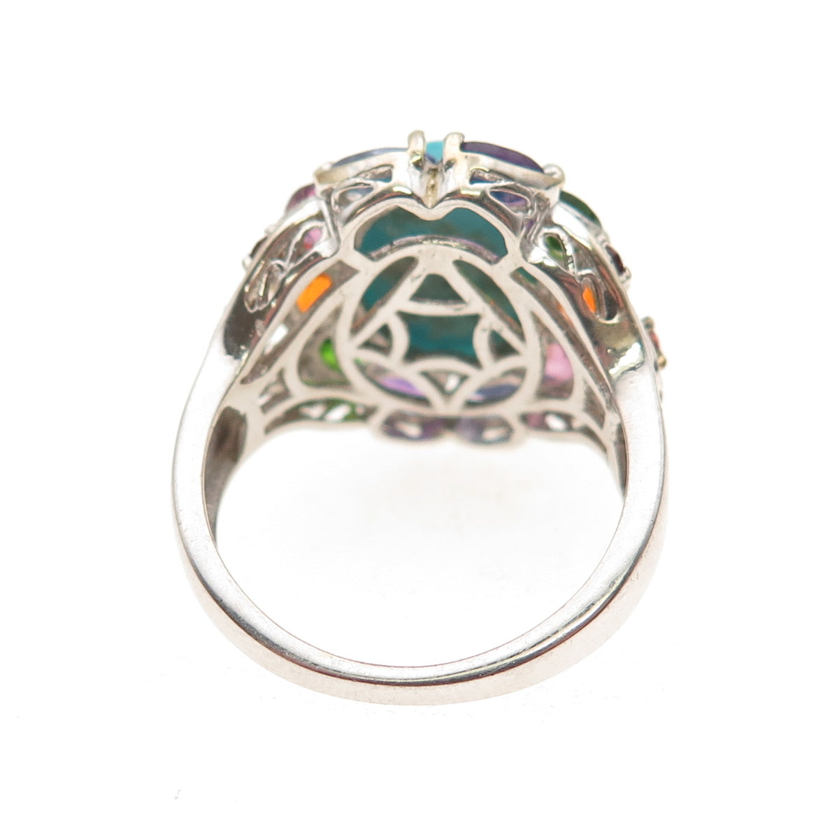 Chuck Clemency 925 Sterling Silver Real Turquoise & Multi-Gem Ring Size 8.25