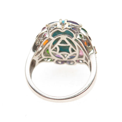 Chuck Clemency 925 Sterling Silver Real Turquoise & Multi-Gem Ring Size 8.25