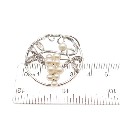 925 Sterling Silver Antique Art Deco Real Pearl Floral Pin Brooch