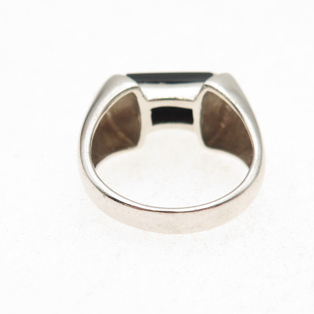 925 Sterling Silver Vintage Real Black Onyx Modernist Oxidized Ring Size 9