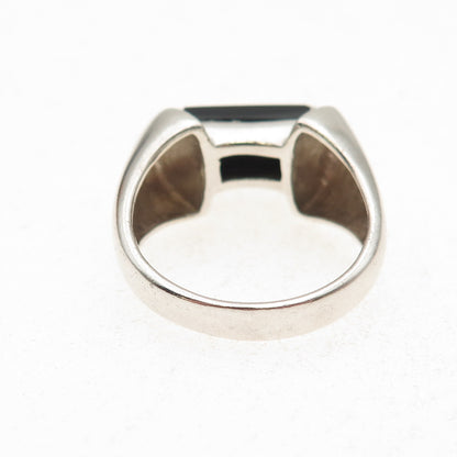 925 Sterling Silver Vintage Real Black Onyx Modernist Oxidized Ring Size 9