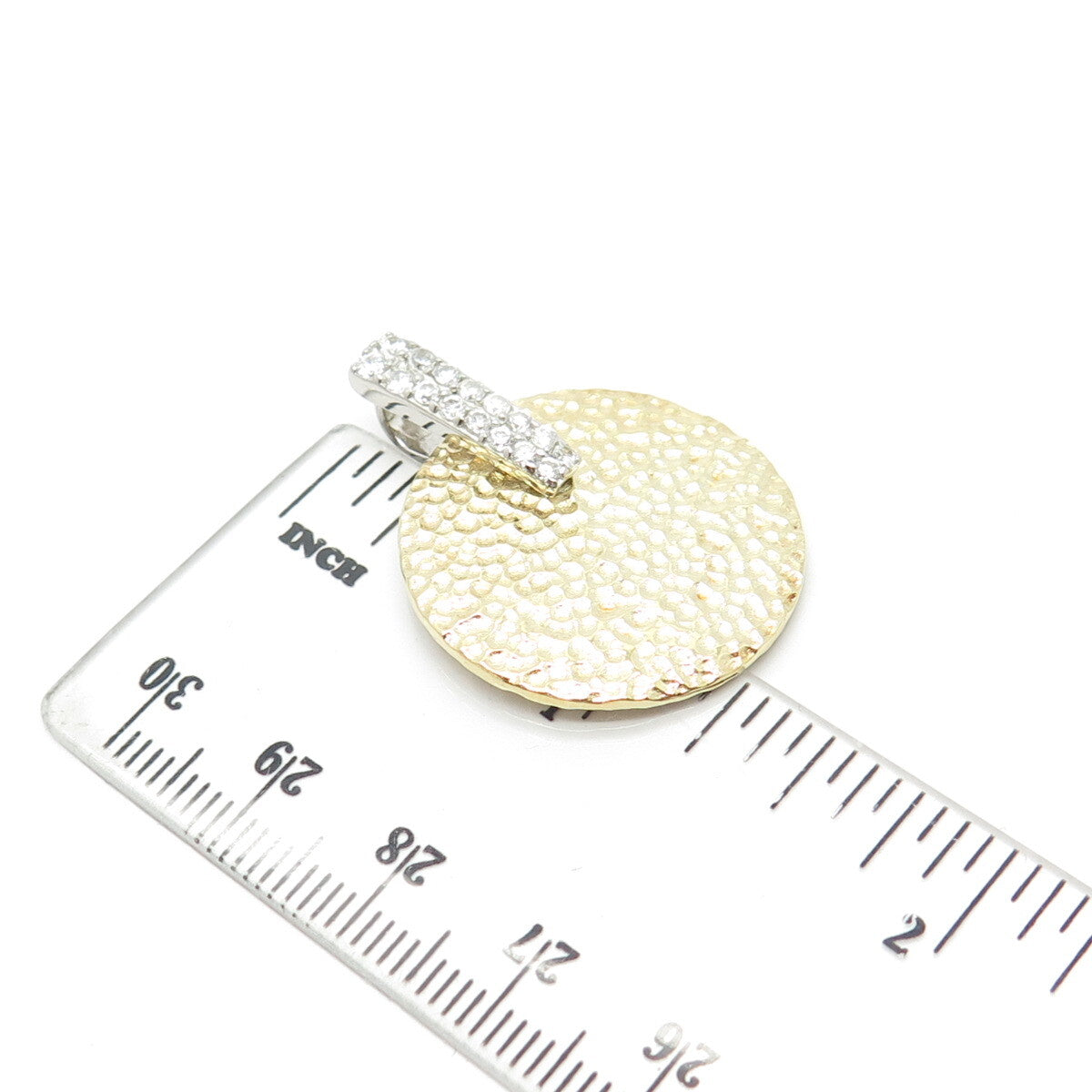 925 Sterling Silver 2-Tone C Z Hammered Finish Pendant