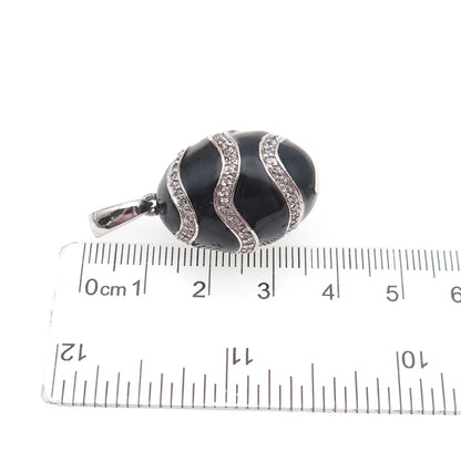 925 Sterling Silver Black Enamel Round-Cut C Z Easter Egg Charm Pendant