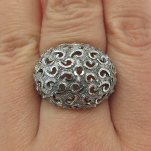 925 Sterling Silver Vintage Modernist Dome Oxidized Ring Size 7.75