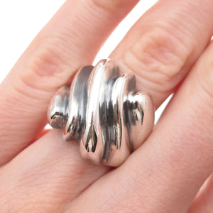 925 Sterling Silver Vintage Mexico Modernist Ribbed Oxidized Ring Size 5.5