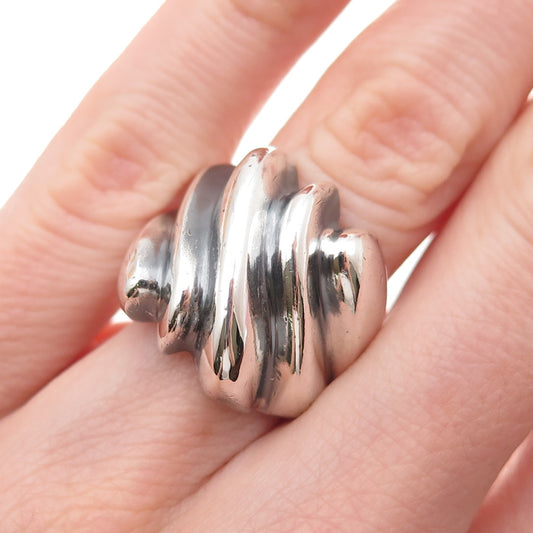 925 Sterling Silver Vintage Mexico Modernist Ribbed Oxidized Ring Size 5.5