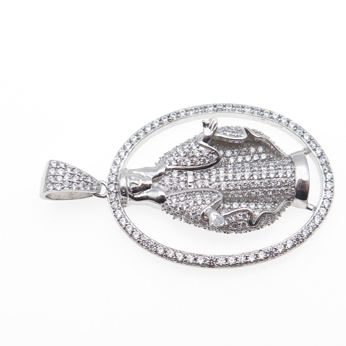 925 Sterling Silver Round-Cut C Z Jesus Charm Pendant