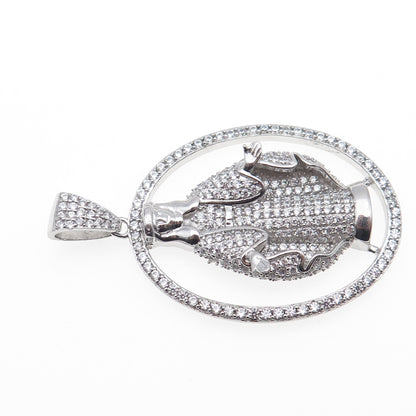 925 Sterling Silver Round-Cut C Z Jesus Charm Pendant