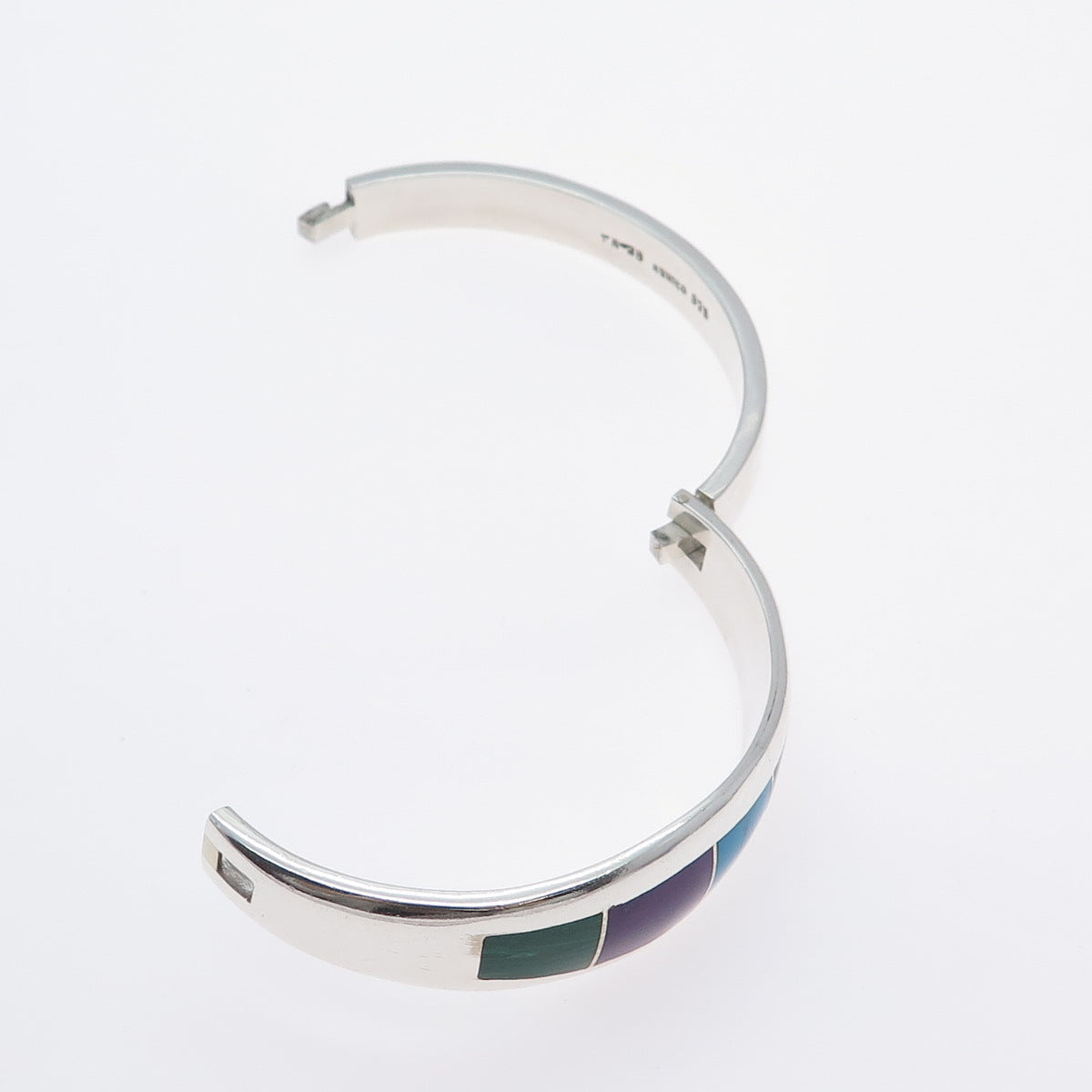 925 Sterling Vintage Mexico Turquoise Azurite Malachite & Sugilite Bracelet 7"