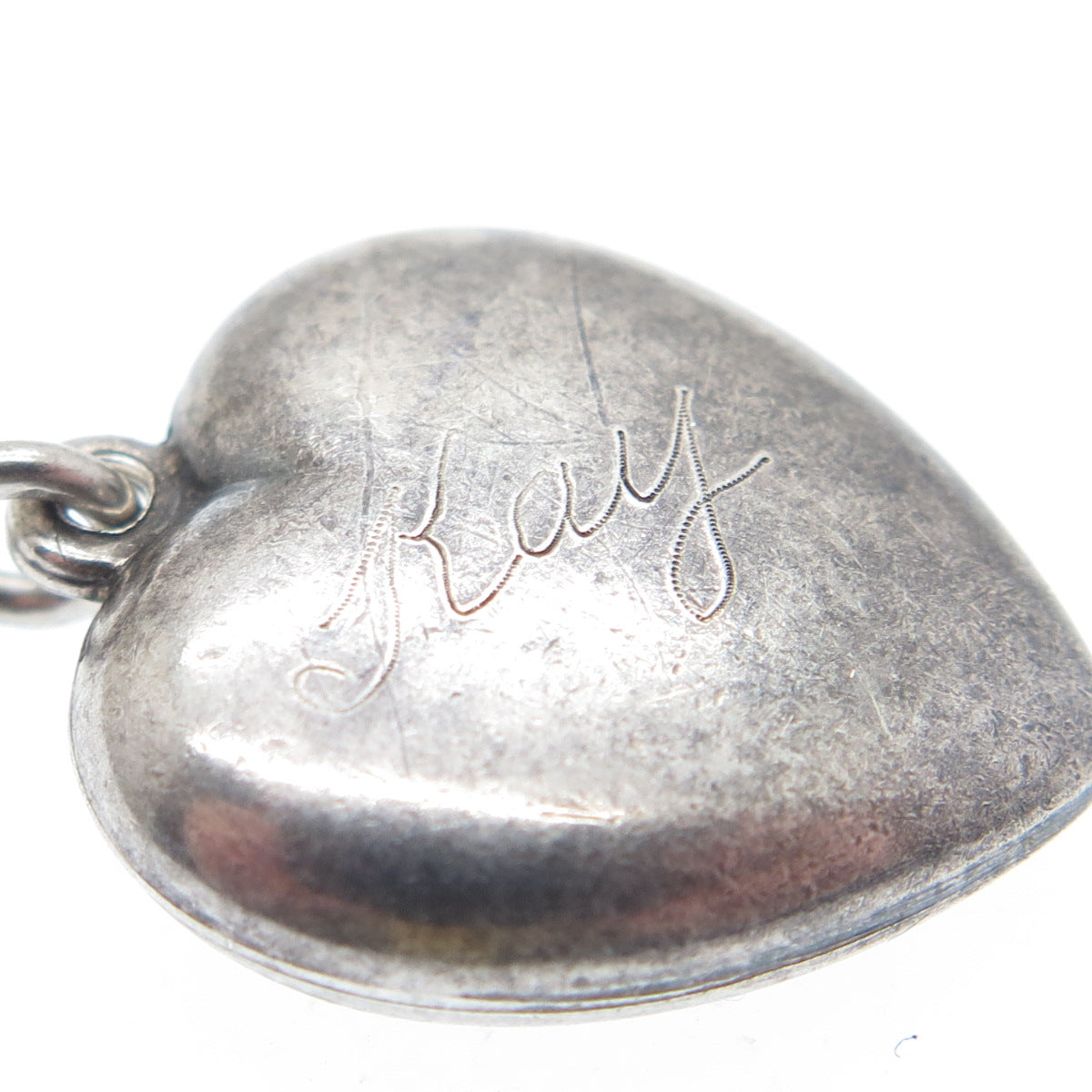 925 Sterling Silver Antique Art Deco Chatelaine Heart Minimalist Charm Pendant