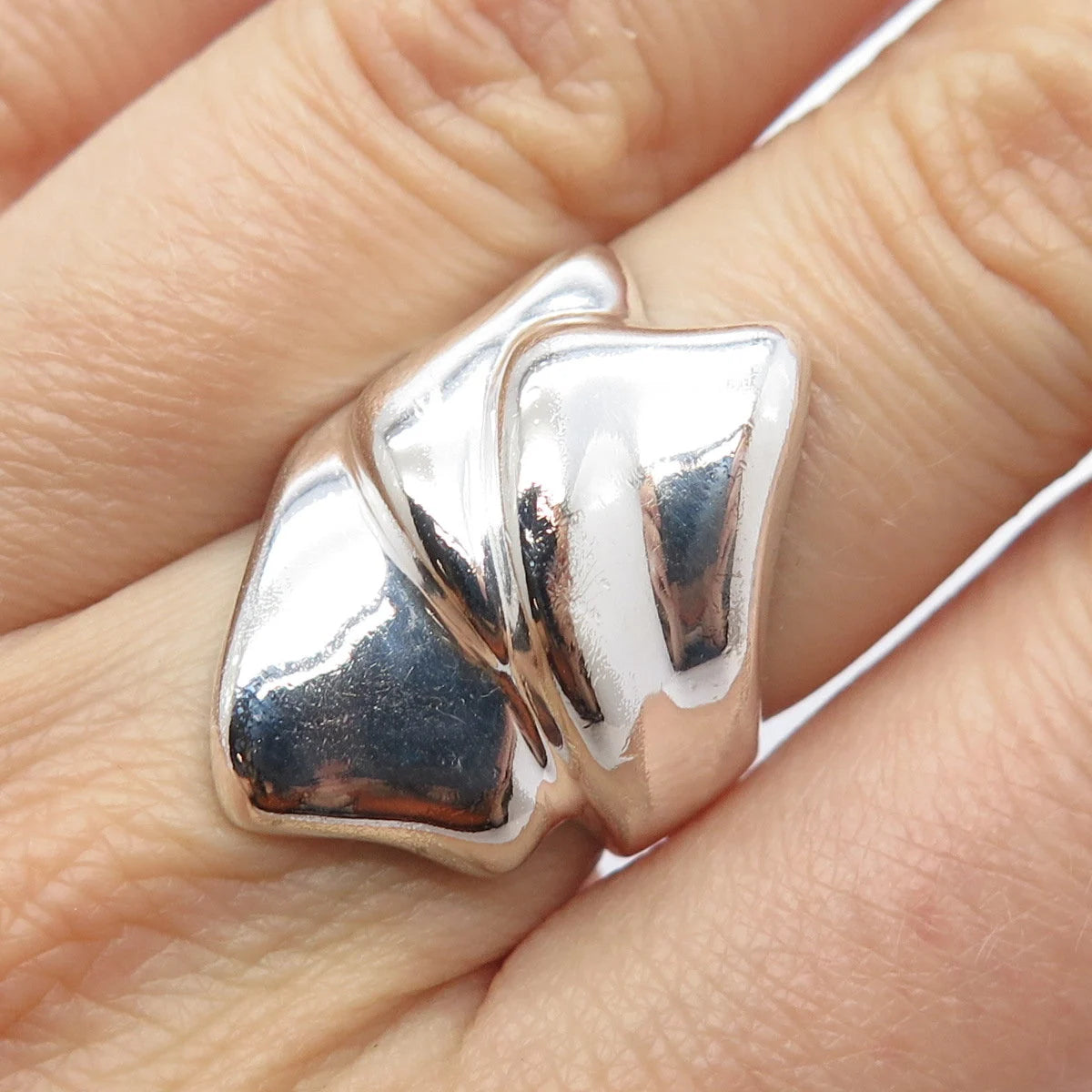 925 Sterling Silver Vintage HAN Ribbed Ring Size 6.75