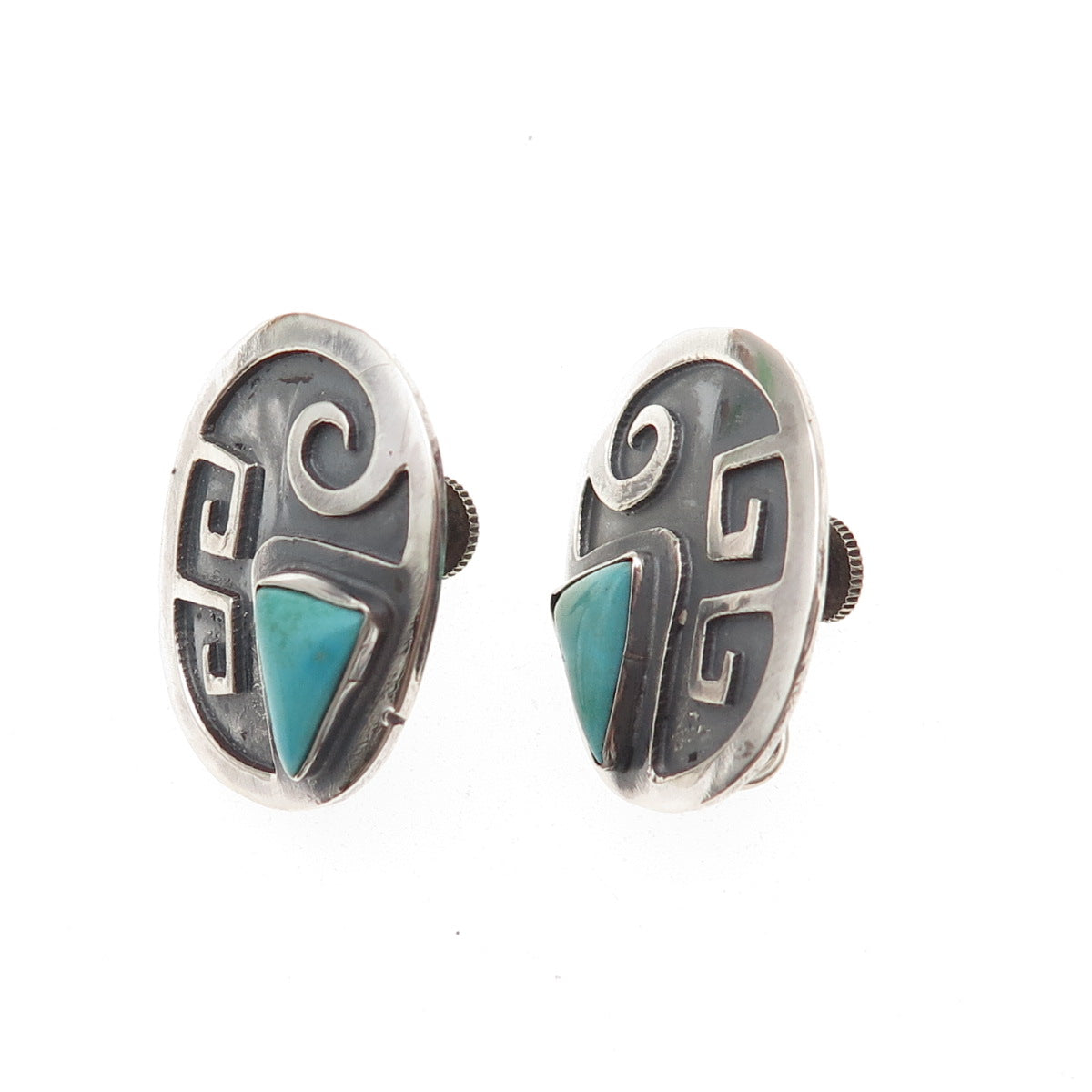 Old Pawn 925 Sterling Silver Vintage Southwestern Turquoise Screw Back Earrings