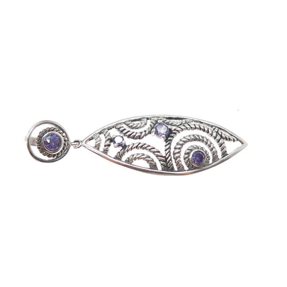 925 Sterling Silver Vintage Real Amethyst Ornate Oxidized Pendant