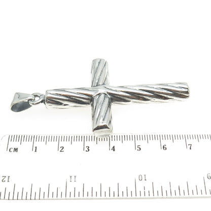 925 Sterling Silver Vintage Italy Ribbed Cross 3D Pendant