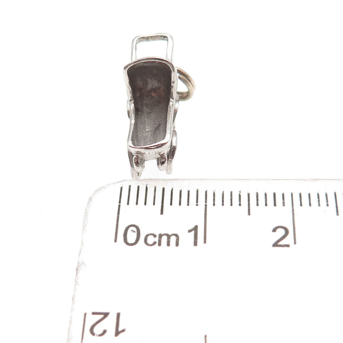 925 Sterling Silver Vintage Baby Stroller Oxidized 3D Mini Charm Pendant