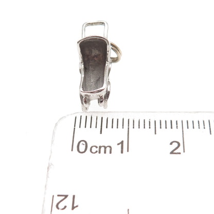 925 Sterling Silver Vintage Baby Stroller Oxidized 3D Mini Charm Pendant