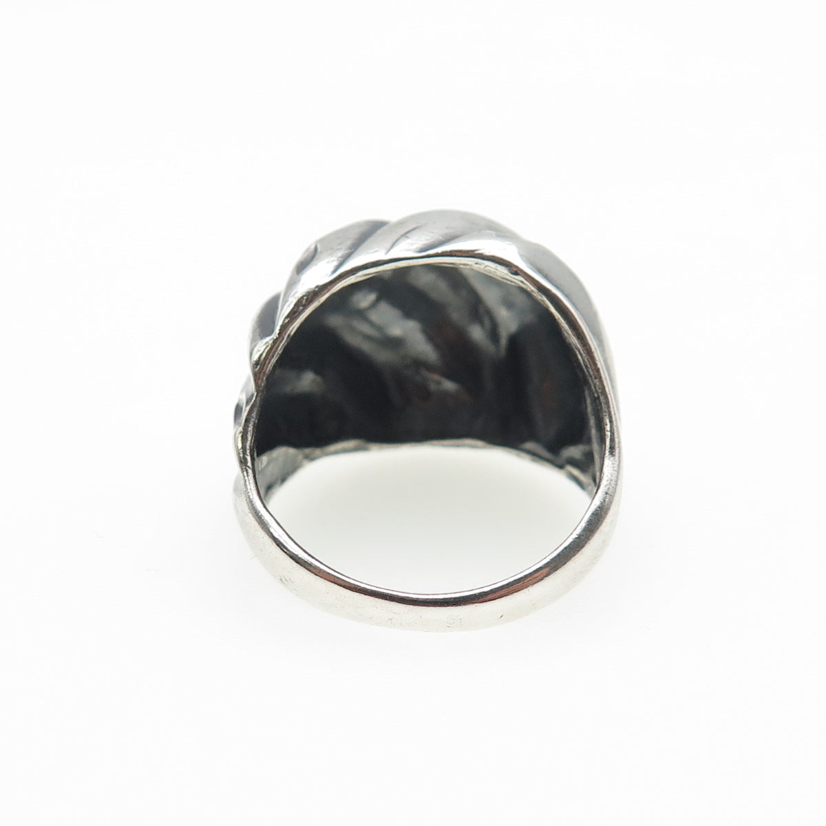 925 Sterling Silver Vintage Modernist Ribbed Dome Oxidized Ring Size 7