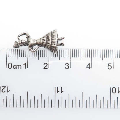925 Sterling Silver Vintage Flamenco Dancer Oxidized 3D Charm Pendant
