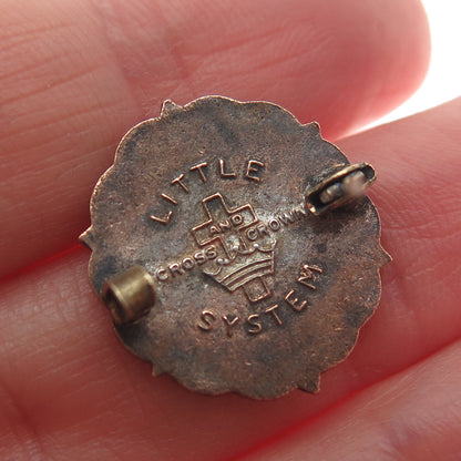 LITTLE SYSTEM CROSS & CROWN Gold Plated Antique Enamel Methodist Cross Brooch