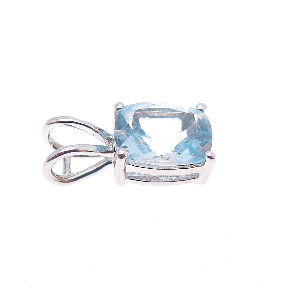 925 Sterling Silver Real Cushion-Cut Blue Topaz Minimalist Charm Pendant