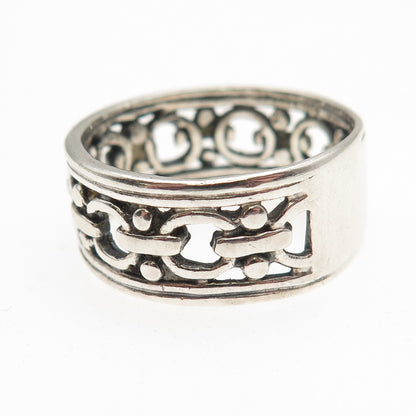 925 Sterling Silver Vintage Chain Link Oxidized Band Ring Size 12.25