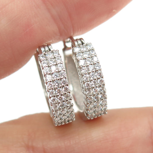 925 Sterling Silver Round-Cut C Z Sparkle Hoop Earrings