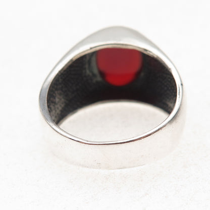 925 Sterling Silver Vintage Real Carnelian Maze Oxidized Ring Size 12
