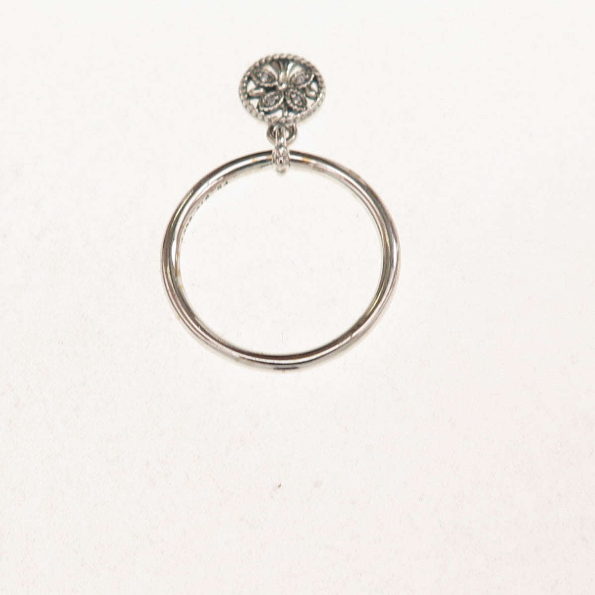 Pandora 925 Sterling Silver Round-Cut C Z Tree of Life Dangle Charm Ring Size 6