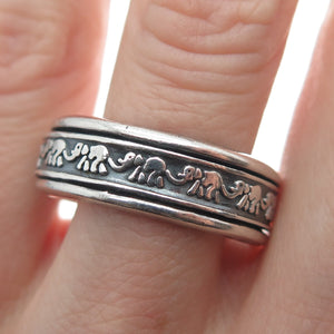 925 Sterling Vintage Mexico Elephant Oxidized Rotating Band Ring Size 10.5