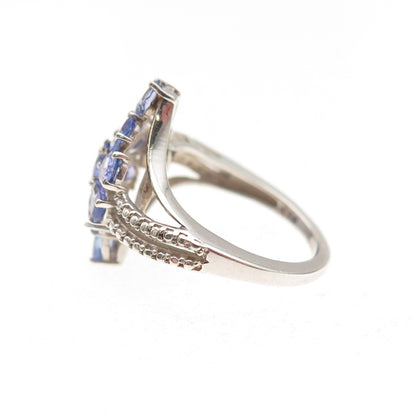Chuck Clemency 925 Sterling Silver Real Oval & Pear-Cut Tanzanite Ring Size 5